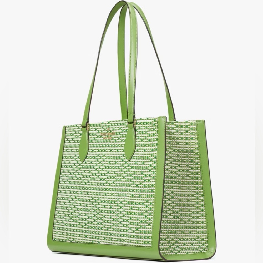 kate spade Ellie Large Tote - Green and White Woven Tote